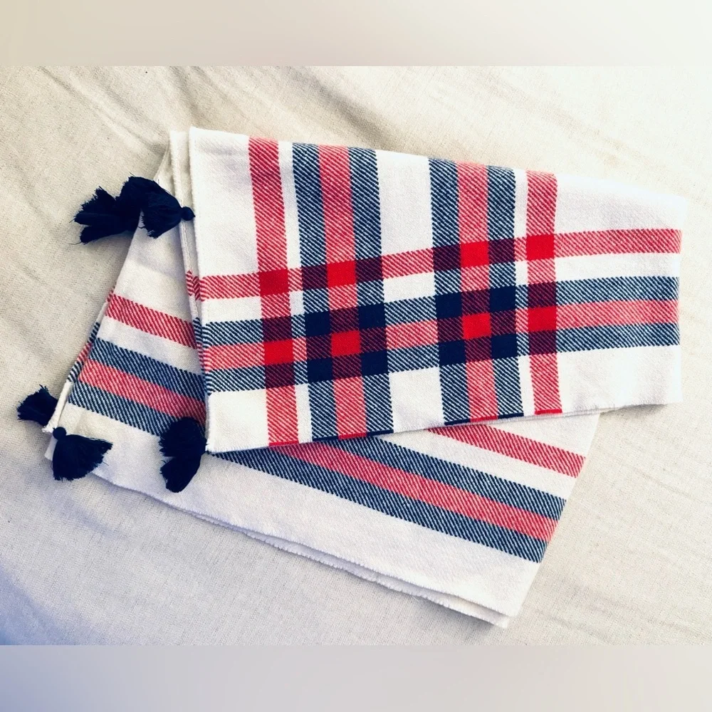 J. Crew Oversized Plaid Wool Blend Scarf in Red/Blue